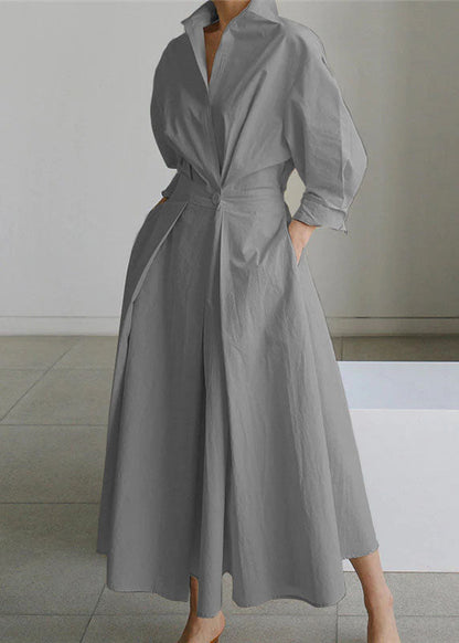 2025 Green Peter Pan Collar Pockets Cotton Dress Long Sleeve