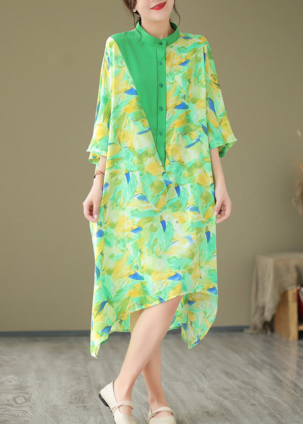 2025 Summer New Green Spliced Tie Dyed Shirt Dress