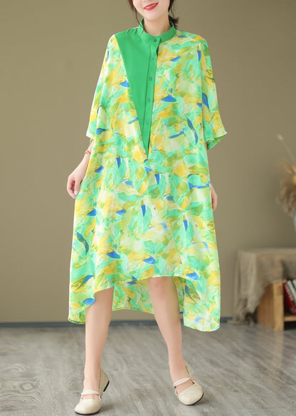 2025 Summer New Green Spliced Tie Dyed Shirt Dress