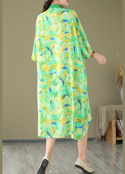 2025 Summer New Green Spliced Tie Dyed Shirt Dress