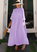 Load image into Gallery viewer, Bohemian Rose Peter Pan Collar Striped Button Pockets Wrinkled Long Dresses Half Sleeve