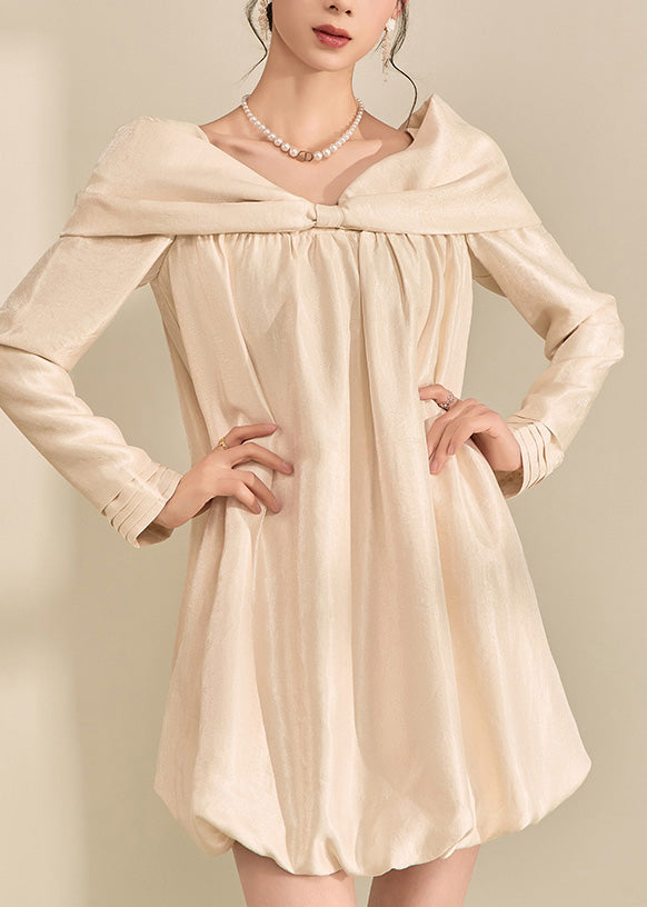 2025 New Apricot Bow Mid Dress Fall