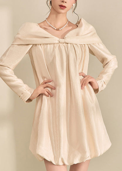 2025 New Apricot Bow Mid Dress Fall