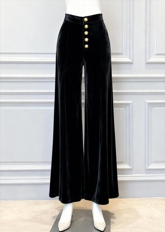 2025 New Black High Waist Silk Velvet Wide Leg Pants Winter