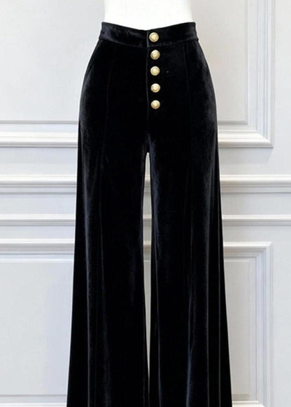 2025 New Black High Waist Silk Velvet Wide Leg Pants Winter
