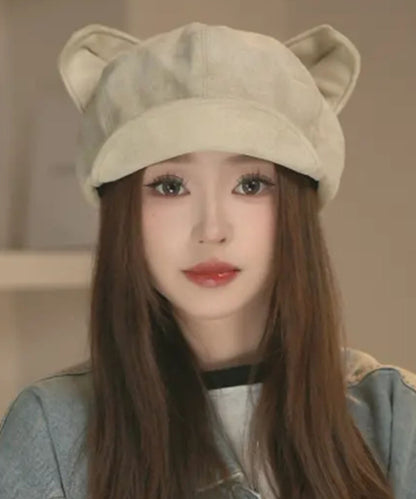 2025 New Coffee Faux Suede Cat's Ears Octagonal Hat