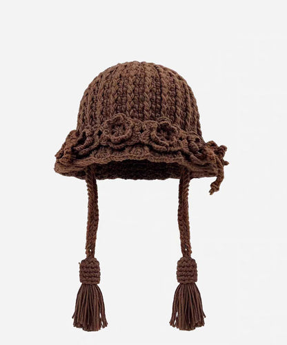 2025 New Coffee Handmade Tassel Flower Knitted Boonie Hat
