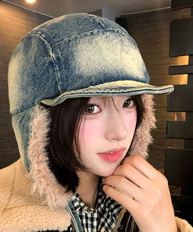 2025 New Denim Winter Warm Fleece Ear Protection Hat