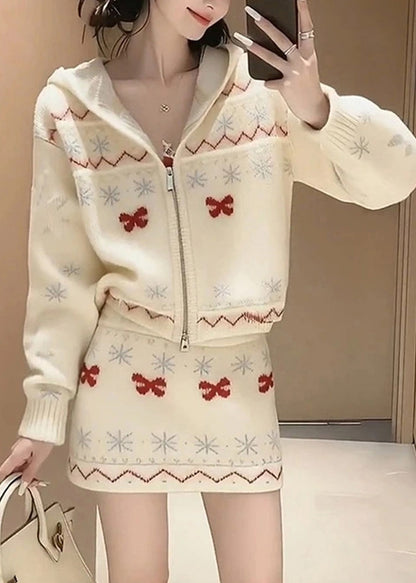 2025 New Knitted Sweaters And Skirt Two Pieces Set Winter