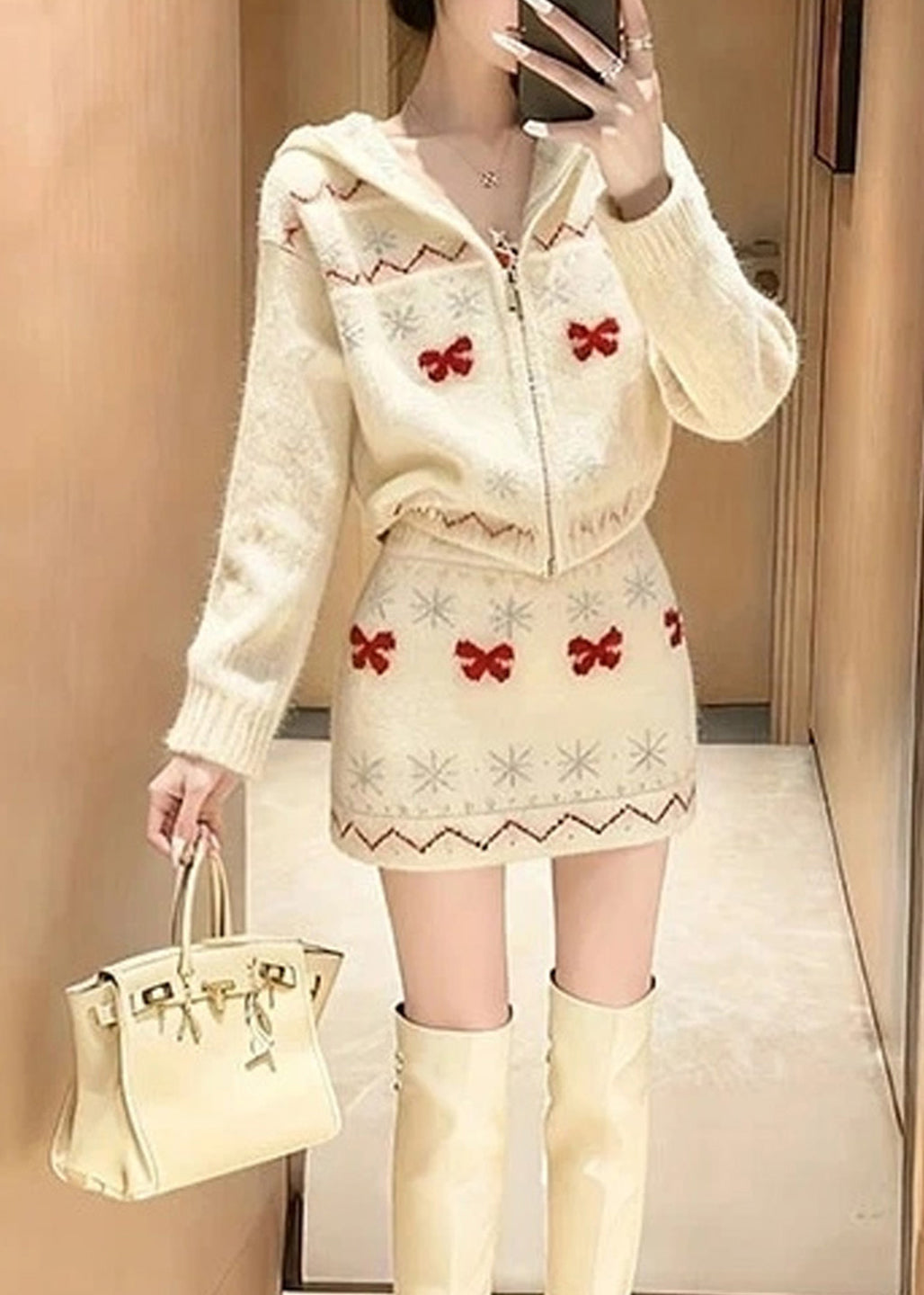 2025 New Knitted Sweaters And Skirt Two Pieces Set Winter