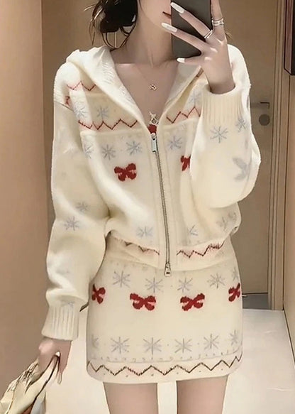 2025 New Knitted Sweaters And Skirt Two Pieces Set Winter