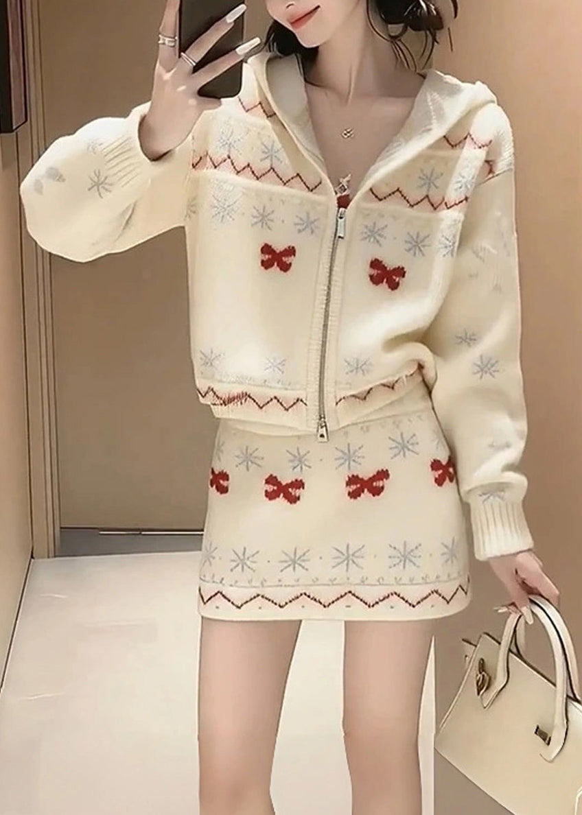 2025 New Knitted Sweaters And Skirt Two Pieces Set Winter