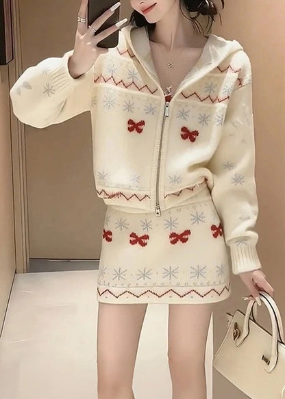 2025 New Knitted Sweaters And Skirt Two Pieces Set Winter