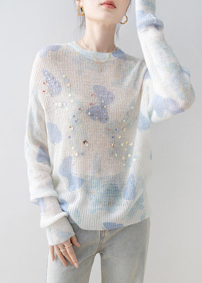 2025 New Stylish O Neck Sequins Knit Top Spring
