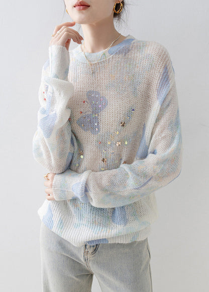 2025 New Stylish O Neck Sequins Knit Top Spring