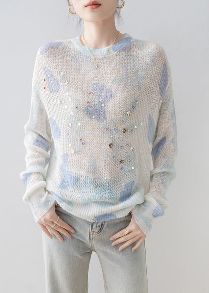 2025 New Stylish O Neck Sequins Knit Top Spring