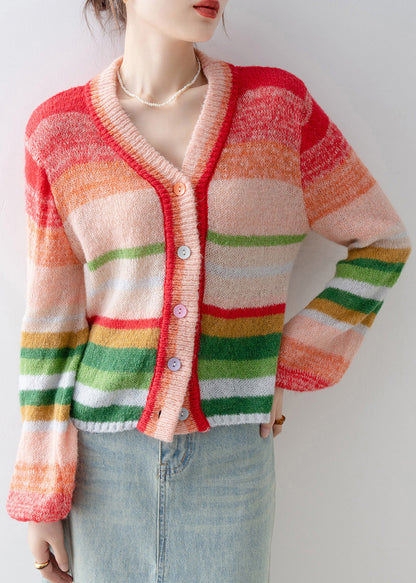 2025 New V Neck Striped Button Knit Cardigans Spring