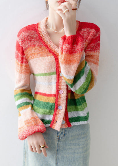 2025 New V Neck Striped Button Knit Cardigans Spring
