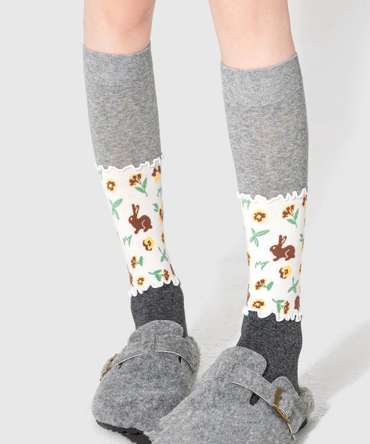 2026 Autumn Mid Socks Splicing Cute Animal Patterns
