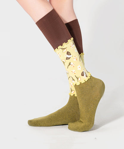 2026 Autumn Mid Socks Splicing Cute Animal Patterns