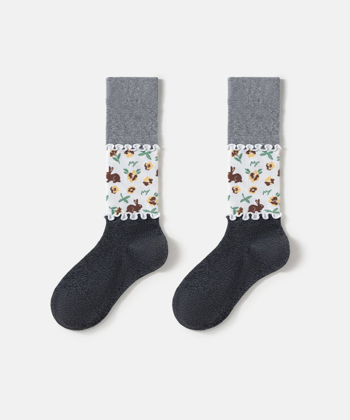 2026 Autumn Mid Socks Splicing Cute Animal Patterns