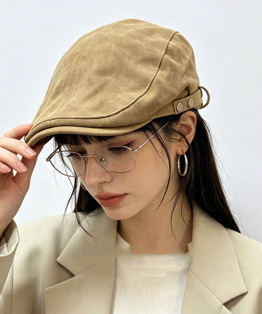 2026 Autumn Winter Simple Button Black Suede Breton Hat