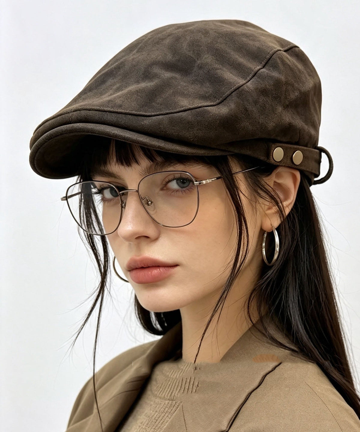 2026 Autumn Winter Simple Button Black Suede Breton Hat