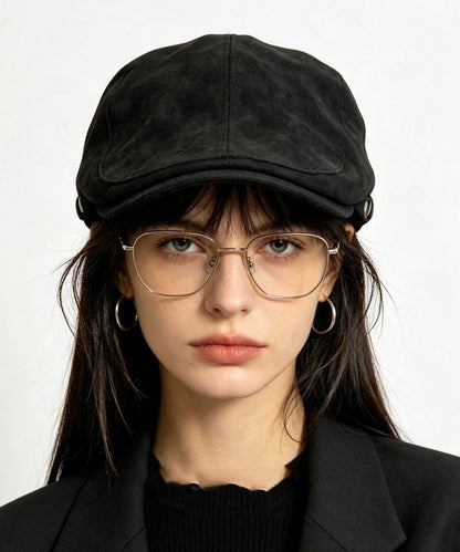 2026 Autumn Winter Simple Button Black Suede Breton Hat