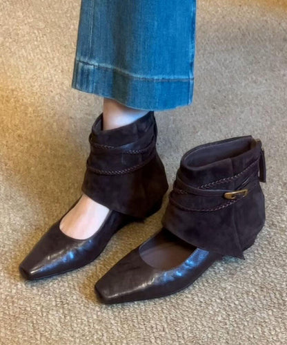2026 Hollow Out Ankle Boots Chocolate Faux Leather