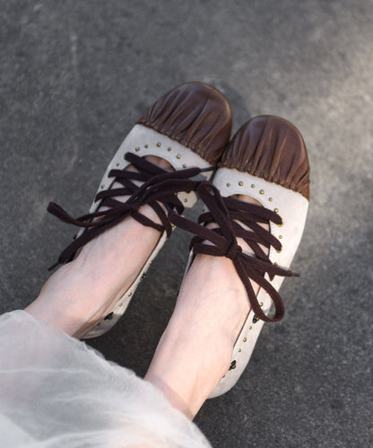 2026 Lace Up Splicing Flat Shoes For Women Coffee Suede