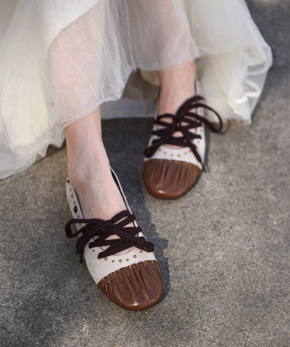 2026 Lace Up Splicing Flat Shoes For Women Coffee Suede