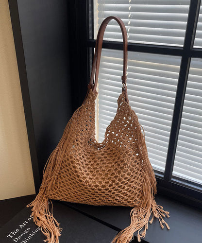2026 New Beige Seaside Beach Holiday Knitted Weave Shoulder Bag