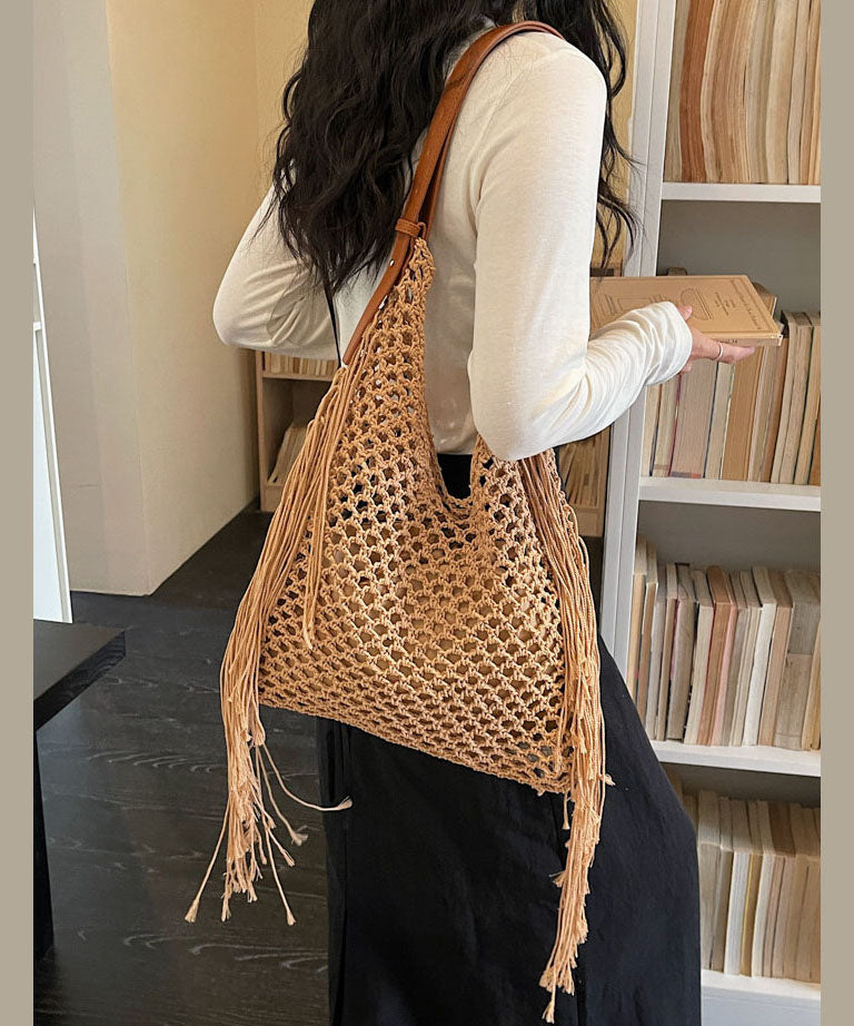 2026 New Beige Seaside Beach Holiday Knitted Weave Shoulder Bag