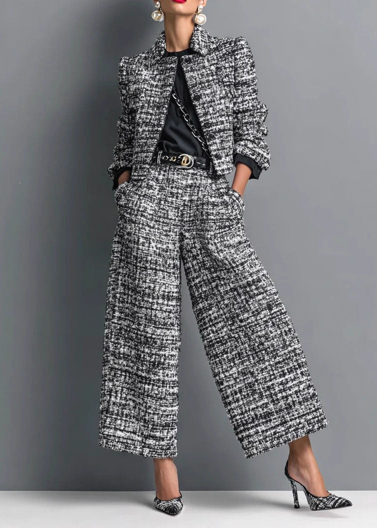 2026 New Black Collar Short Jacket And Pants Set Autumn