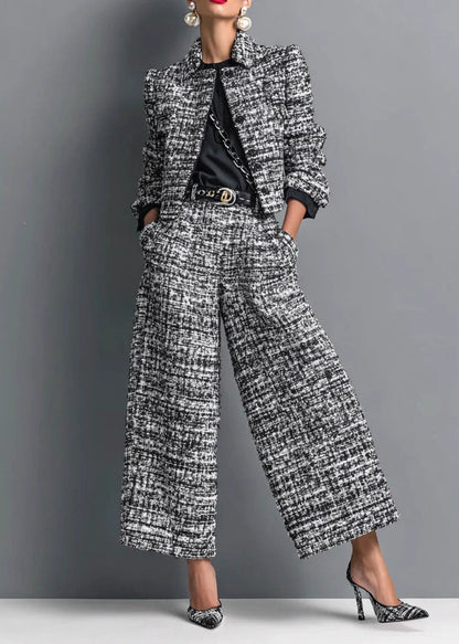 2026 New Black Collar Short Jacket And Pants Set Autumn