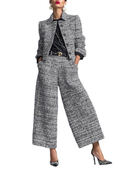 2026 New Black Collar Short Jacket And Pants Set Autumn