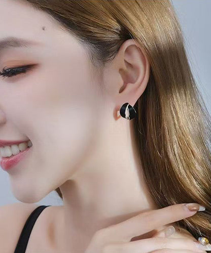 2026 New Black Copper Dipping Glaze Hoop Earrings