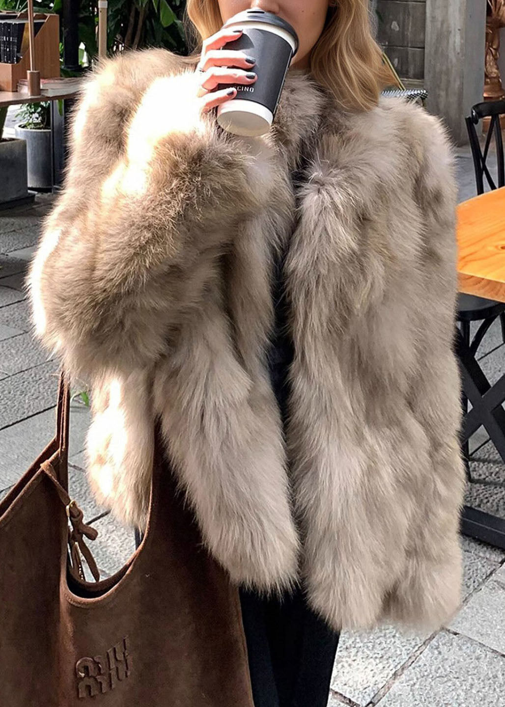 2026 New Brown Fox Collar Pockets Thick Leather And Fur Coat Long Sleeve