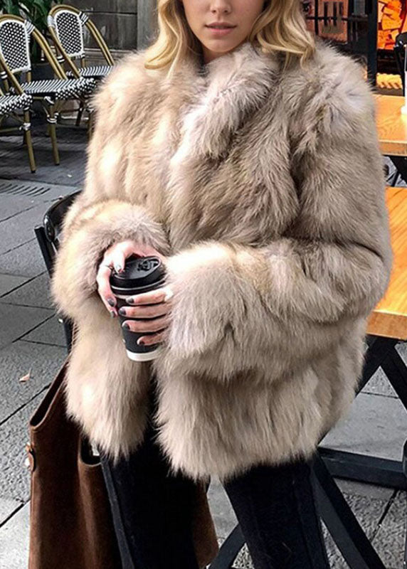 2026 New Brown Fox Collar Pockets Thick Leather And Fur Coat Long Sleeve