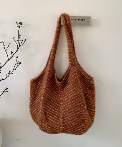 2026 New Brown Large Capacity Cotton Knitted Shoulder Bag
