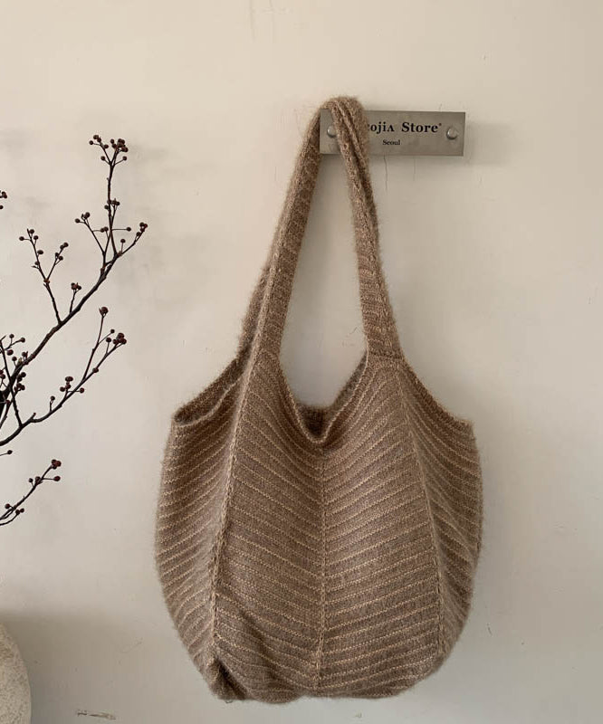 2026 New Brown Large Capacity Cotton Knitted Shoulder Bag