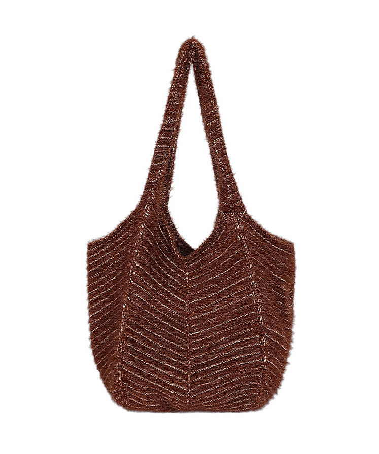 2026 New Brown Large Capacity Cotton Knitted Shoulder Bag
