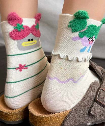 2026 New Cartoon Jacquard Ruffled Cotton Mid Calf Socks