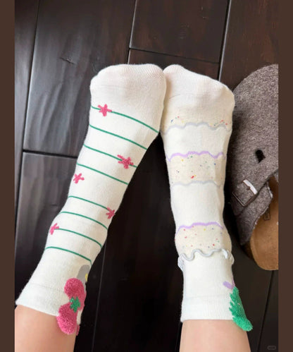 2026 New Cartoon Jacquard Ruffled Cotton Mid Calf Socks