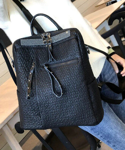 2026 New Casual Black Faux Leather Backpack