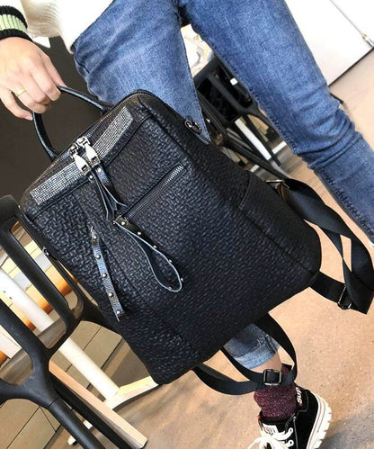 2026 New Casual Black Faux Leather Backpack