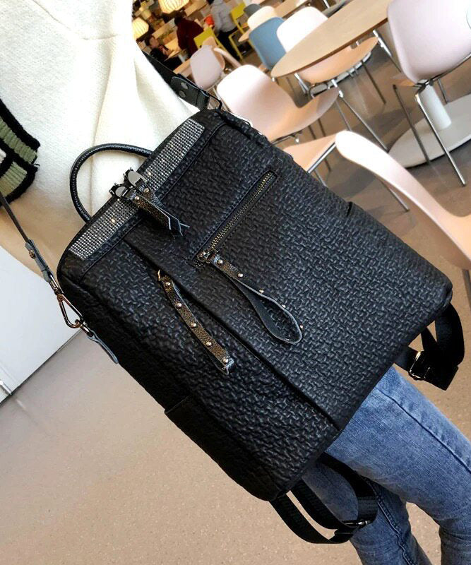 2026 New Casual Black Faux Leather Backpack