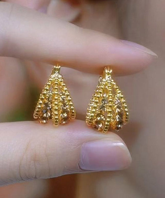 2026 New Gold Copper Overgild Zircon Hollow Out Basket Hoop Earrings