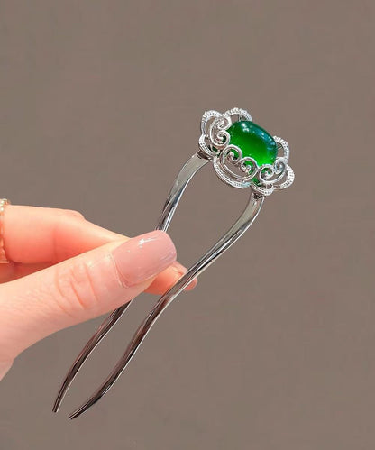 2026 New Green Stainless Steel Jade Ruyi Hairpin