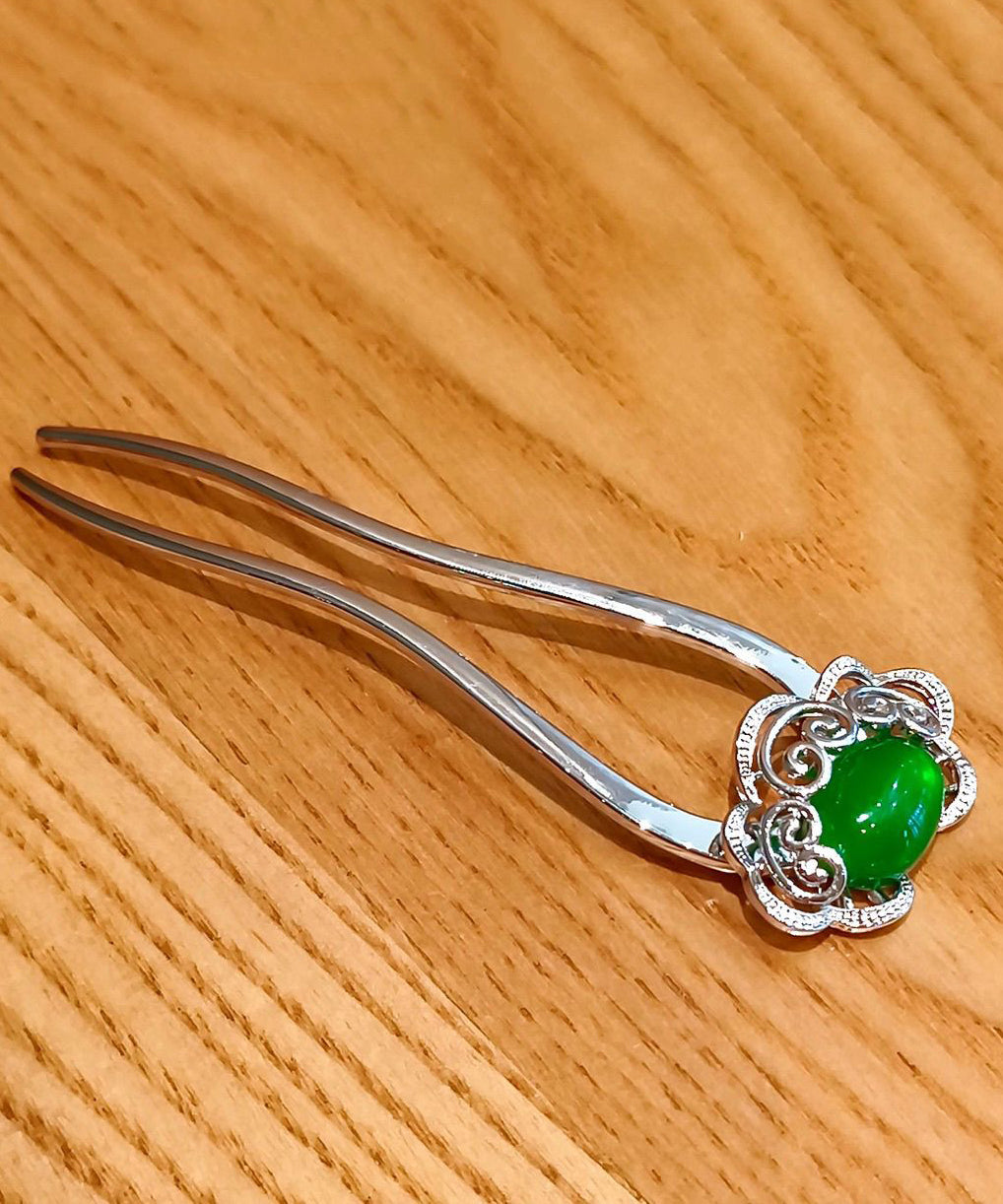 2026 New Green Stainless Steel Jade Ruyi Hairpin